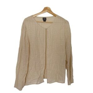 Eileen Fisher 100% Silk Tan Cream Cardigan Blouse Long Sleeve Sheer Size Medium